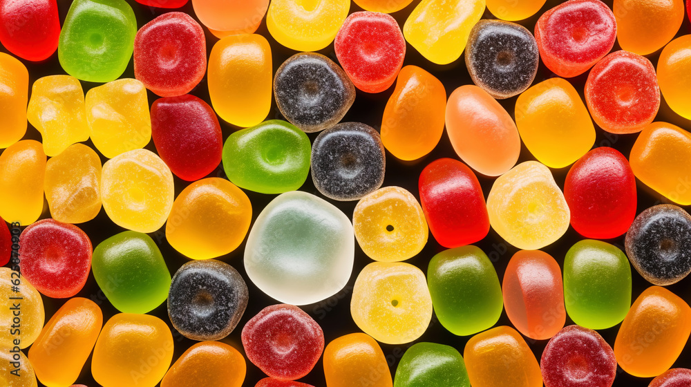 Fruit gummy candies background. Colorful sweet backdrop. Generative AI