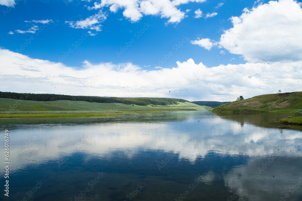 lake view with sky reflection in the water, Hayden Valley