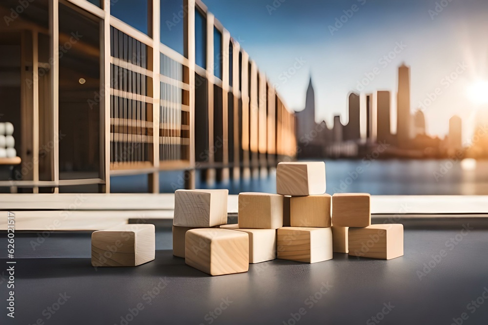 Partially constructed home wood blocks building 