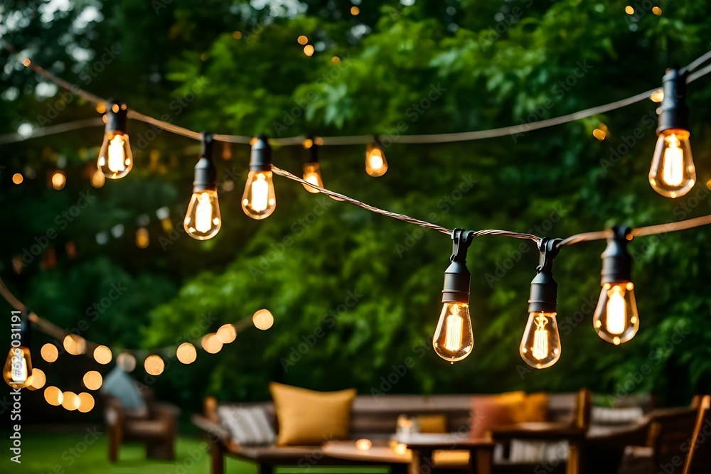 Hanging light bulbs on wire rope