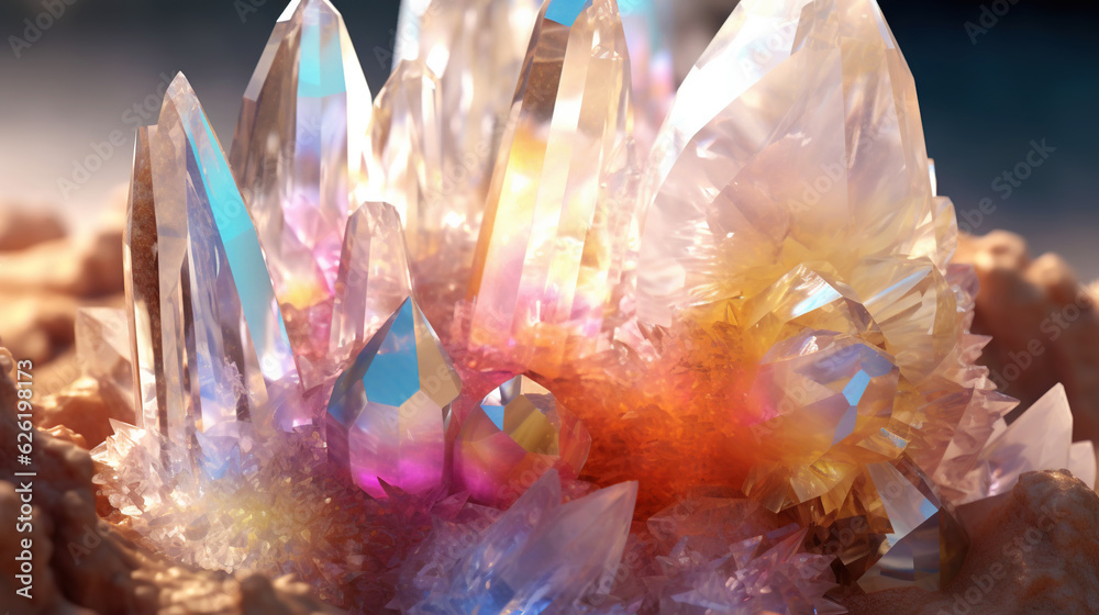 Amazing bright and shiny Scolecite crystal cluster background. Jewel mineral detailed macro. Generat