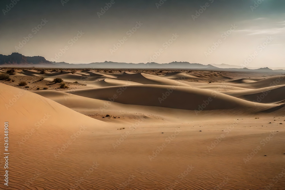 Sand dunes during sun shines in the afternoon.