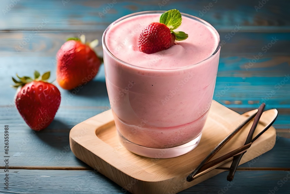 Fruit smoothie with mint leaves on wooden Rustik table