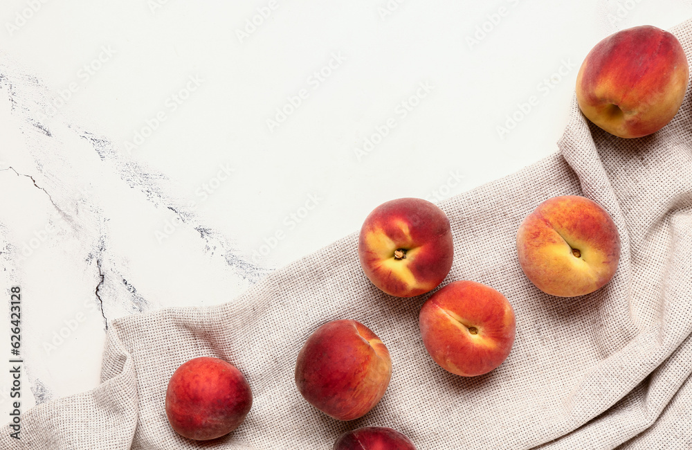 Sweet peaches on white background