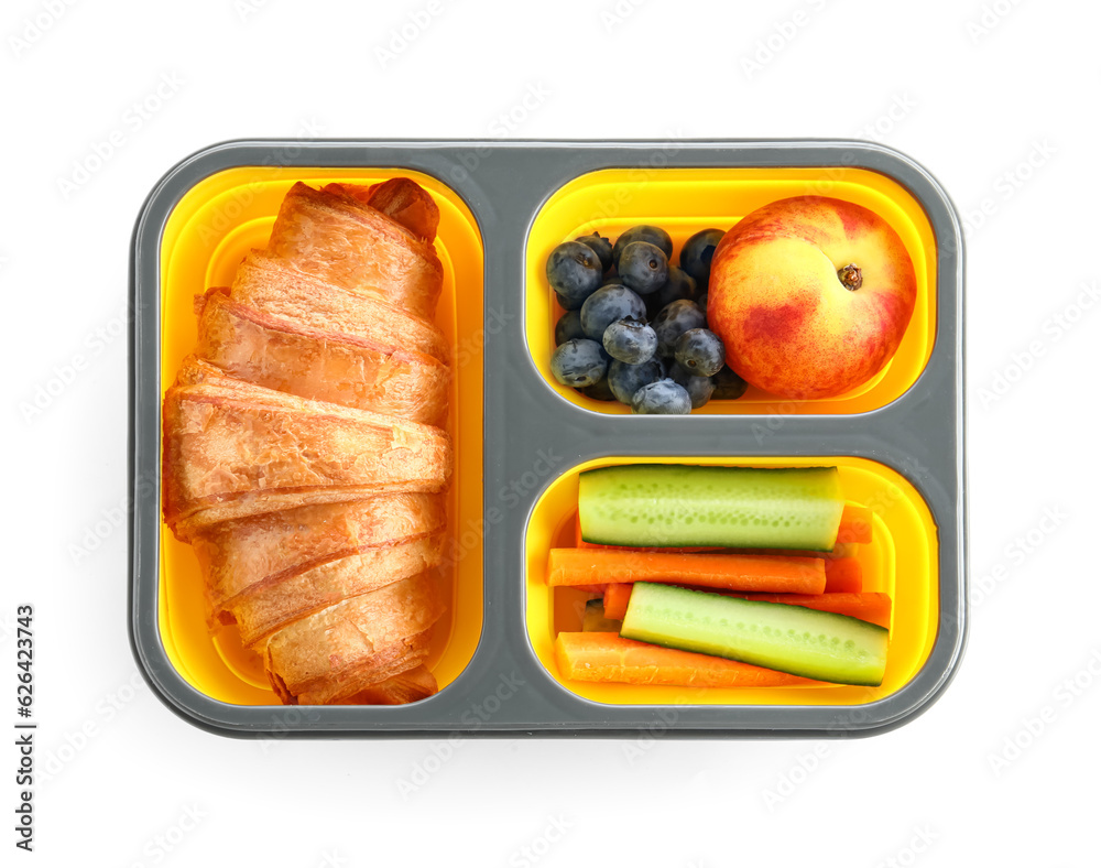 Lunchbox with yummy food isolated on white background