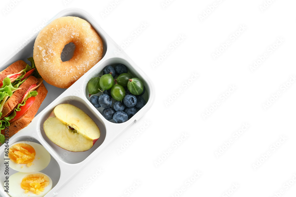 Lunchbox with yummy food isolated on white background