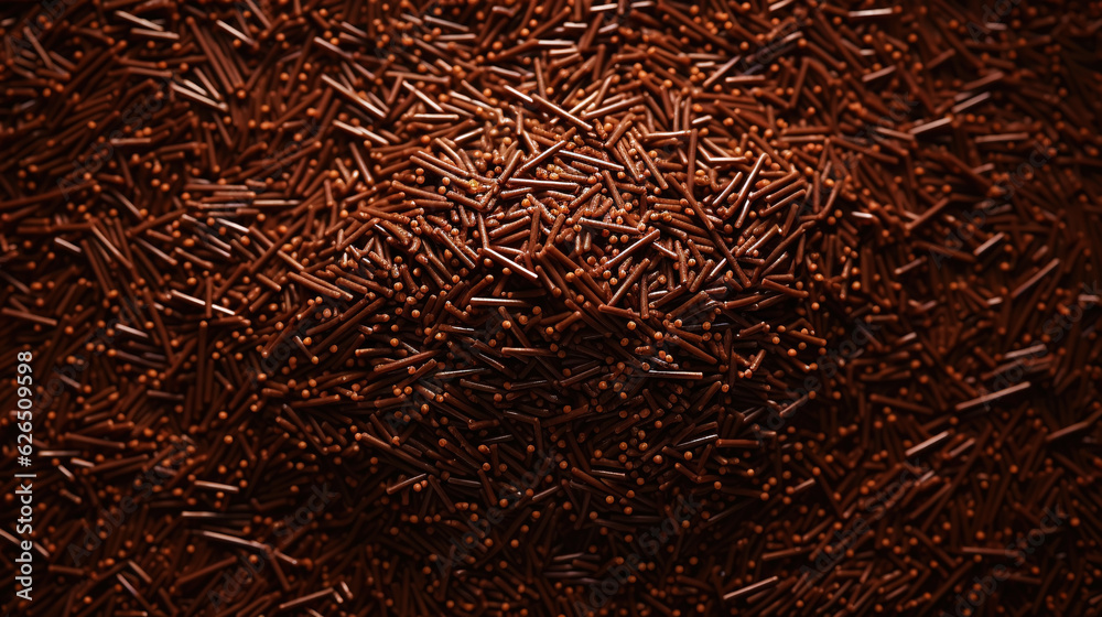 Chocolate sprinkles background. Sweet cocoa flakes. Generative AI