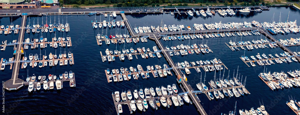 Yumenoshima Marina boats docked in Koto city, Tokyo, Japan