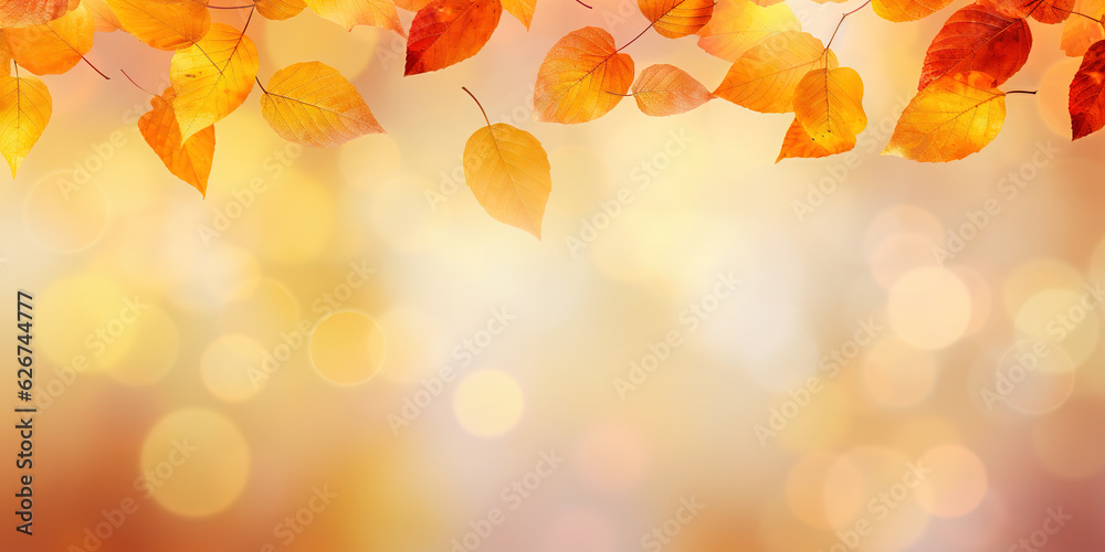 Colorful autumn seasonal leaves with blurred bokeh background.  Autumn concept. 