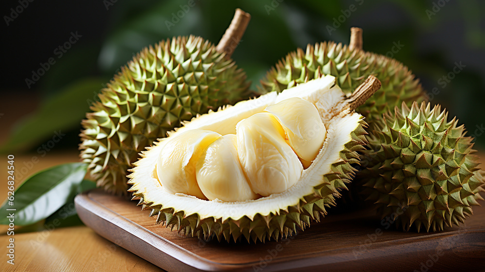 Ripe durian fruit on a white background