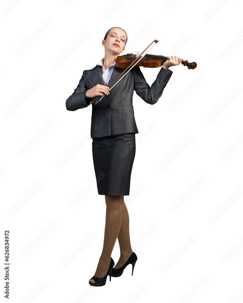 Young businesswoman playing the violin