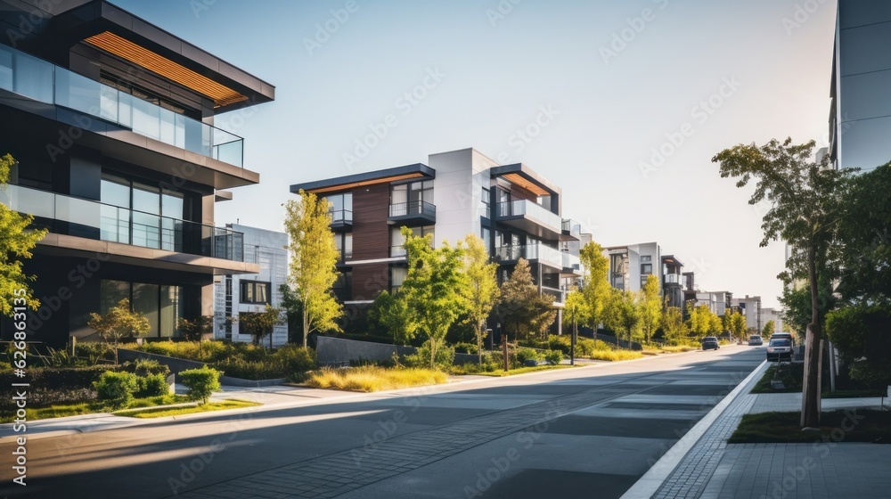 Modern residental building and street