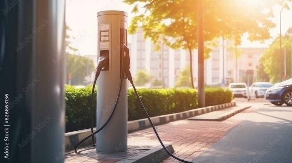 Modern fast electric vehicle chargers in the street