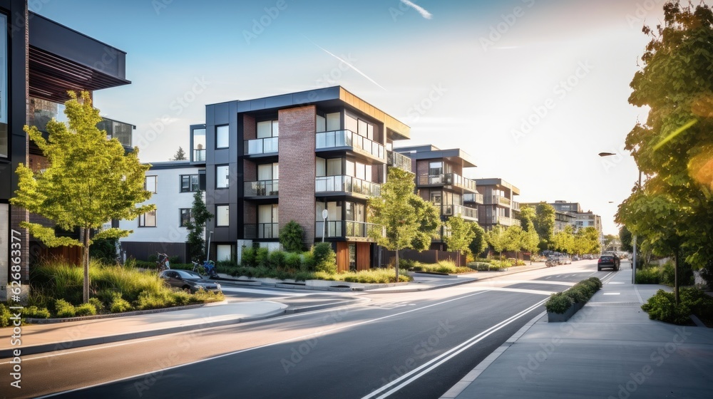 Modern residental building and street