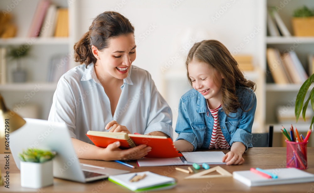 Girl doing homework or online education.