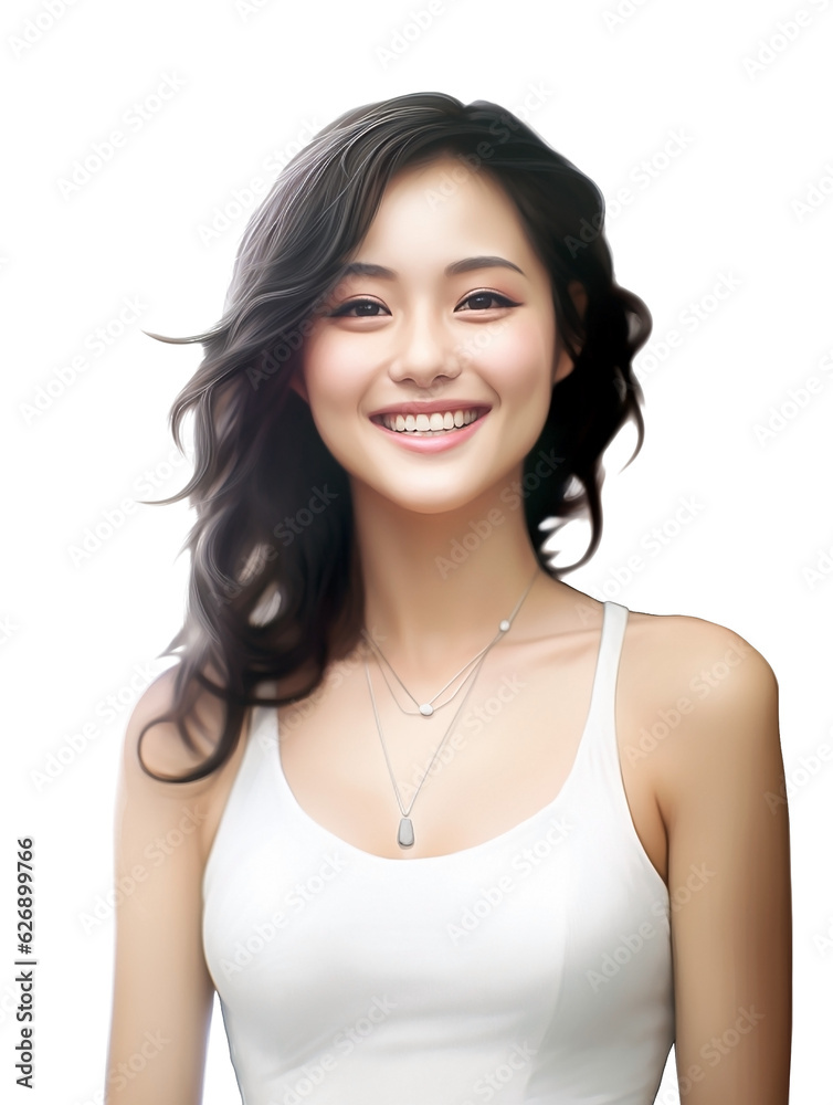 Beautiful and happy woman smiling on transparent background