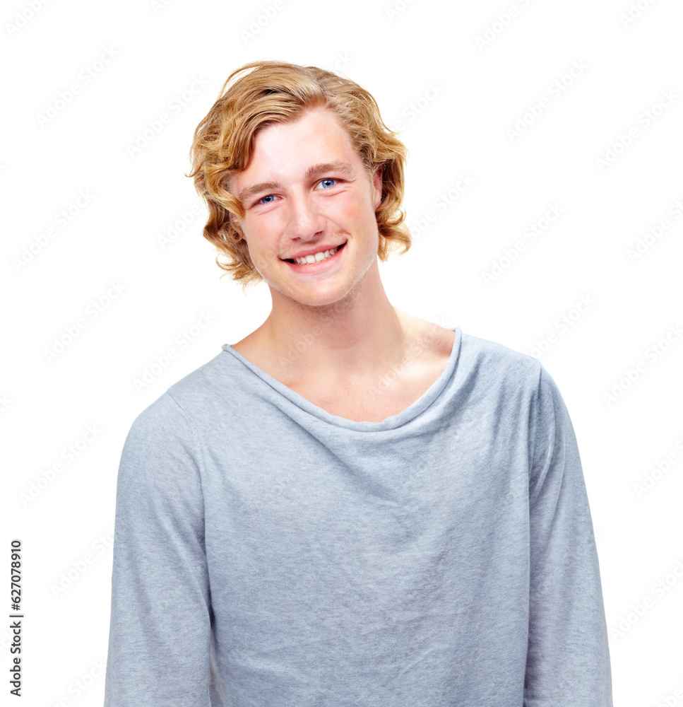 Fashion, happy and portrait of man on a white background with confidence, attractive and pride in st