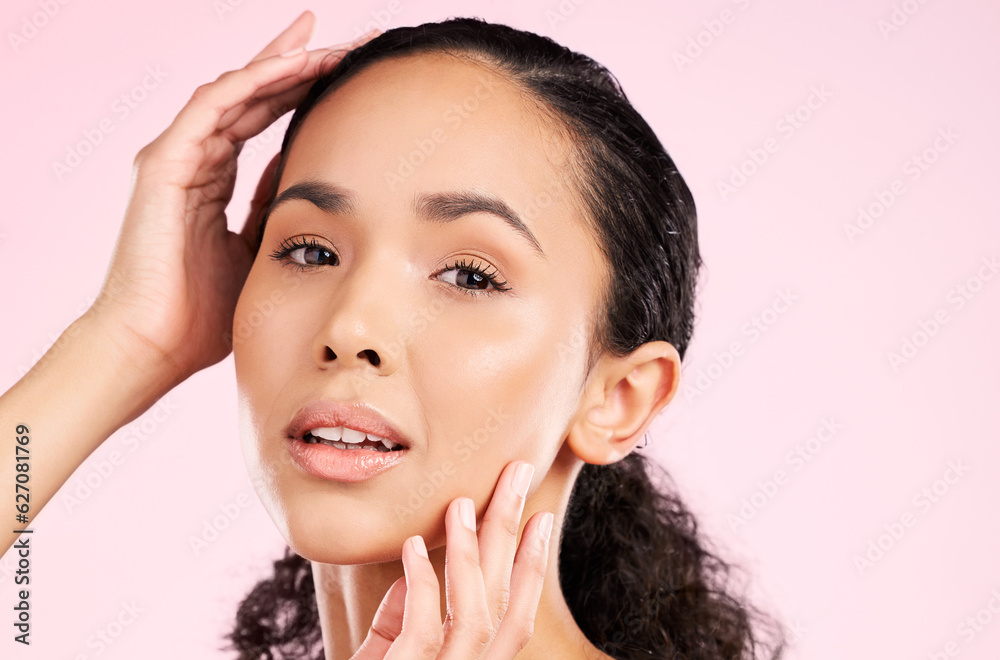 Skincare, beauty and portrait of woman in studio for wellness, facial treatment and cosmetics. Derma