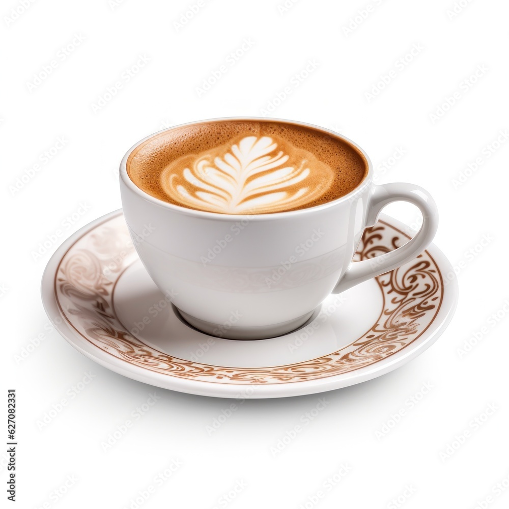 White cup with cappuccino isolated