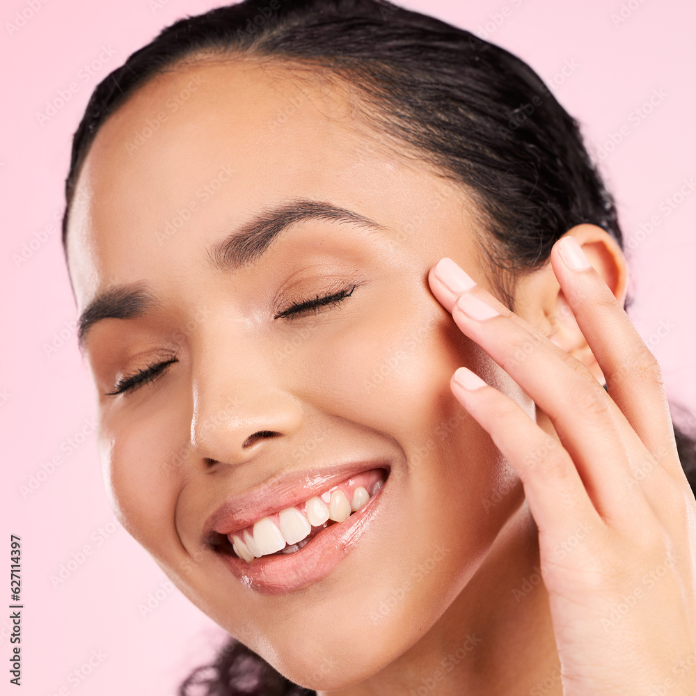 Beauty, skin cream and face of a woman in studio for cosmetics, dermatology and glow. Headshot, mois