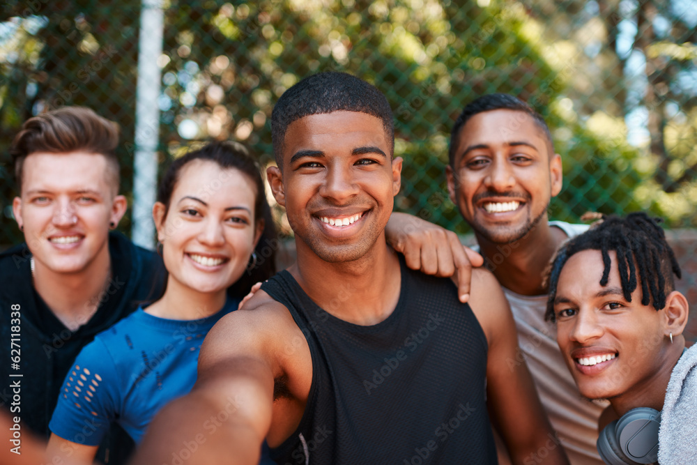 Staying active automatically makes you happier too. Portrait of a group of sporty young people takin