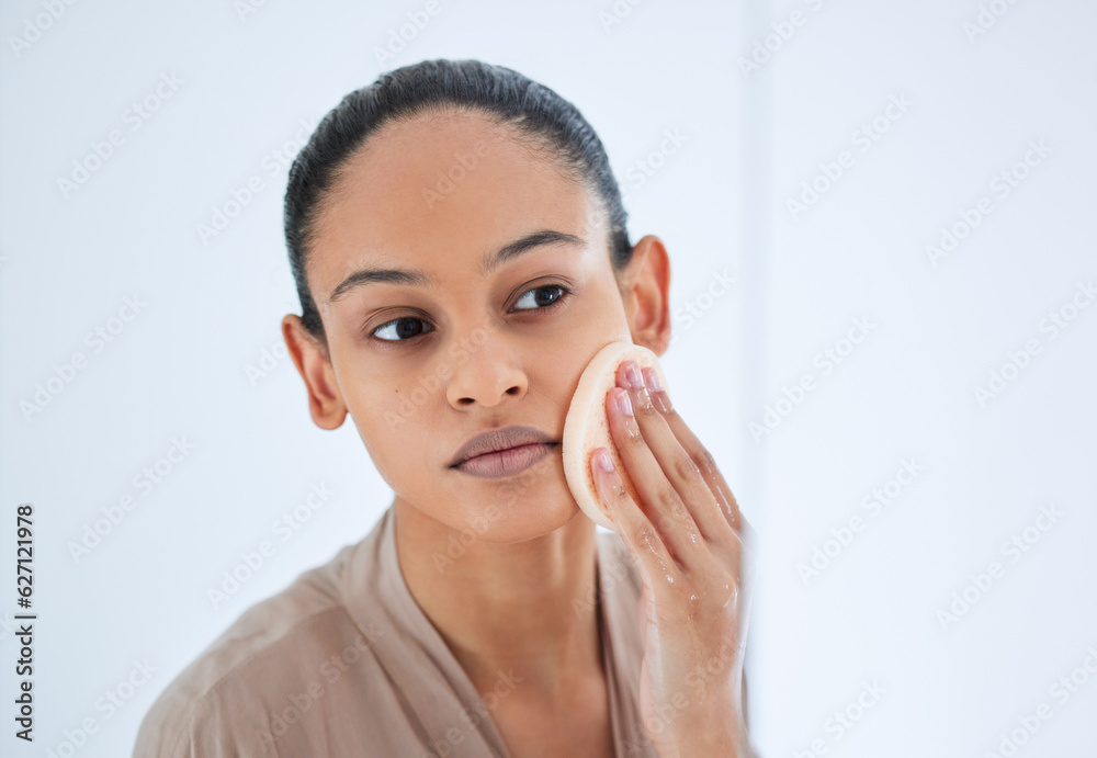 Beauty, face and woman doing a scrub for skincare, self love and cosmetic care for natural skin in t