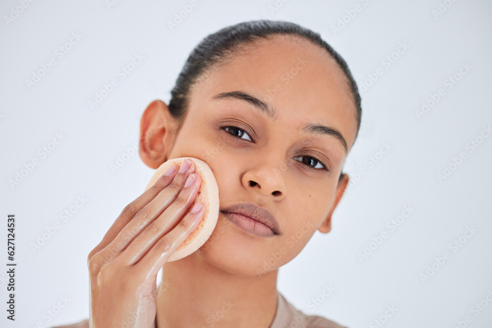 Beauty, face and portrait of woman doing a scrub for skincare, self love and cosmetic care for natur