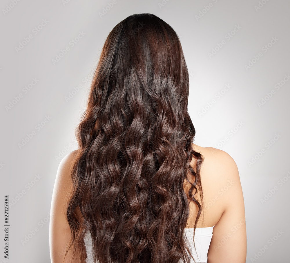 Hair, beauty with balayage and woman has curly hairstyle with haircare, keratin treatment and back v