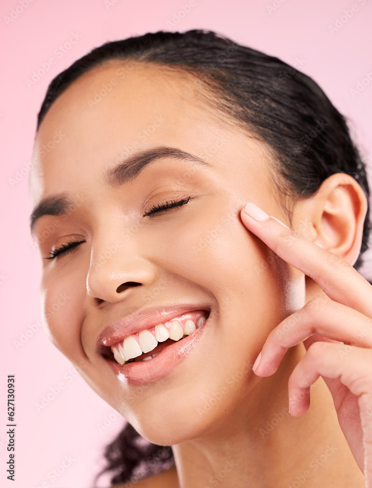 Skin, beauty cream and face of a woman in studio for cosmetics, dermatology and glow. Headshot, mois