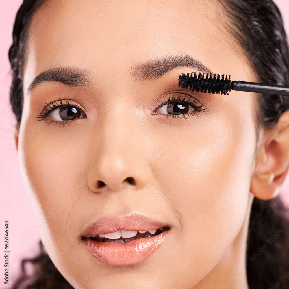 Mascara, beauty and makeup on face of a woman in studio for eyelash cosmetics and natural glow. Port