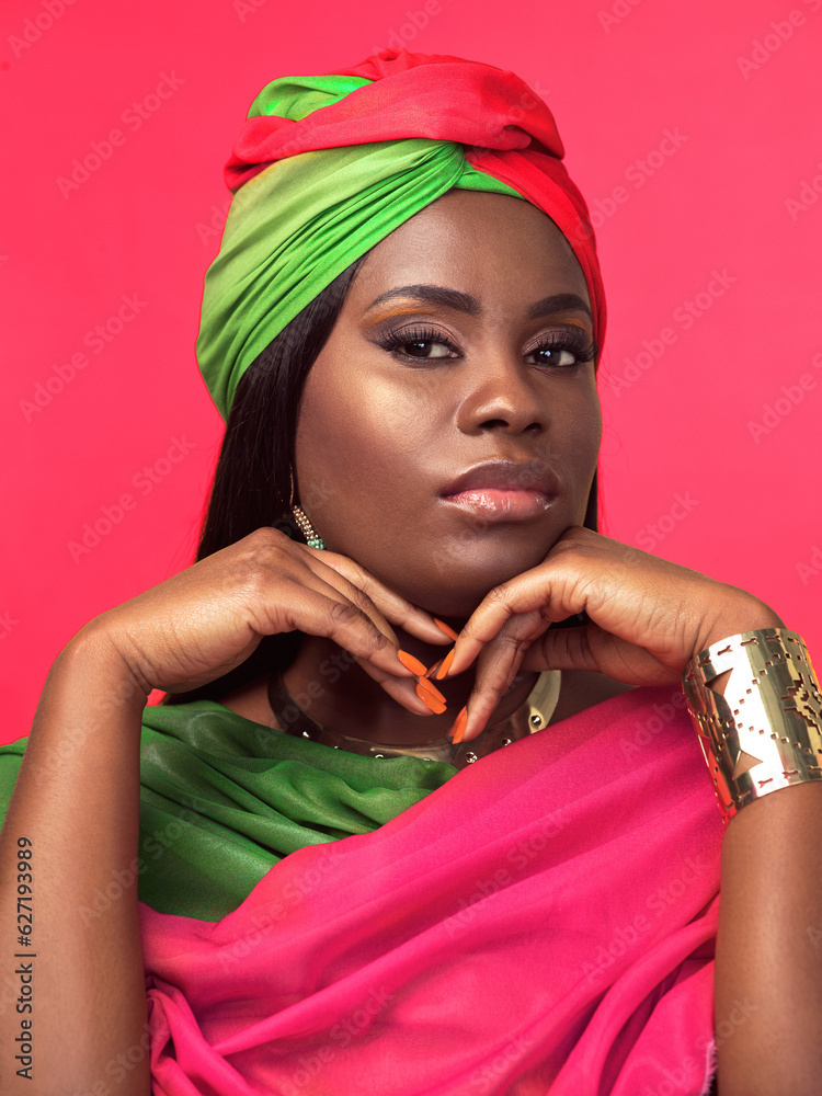 I feel like a queen in this attire. Studio portrait of a beautiful young woman wearing a cultural at