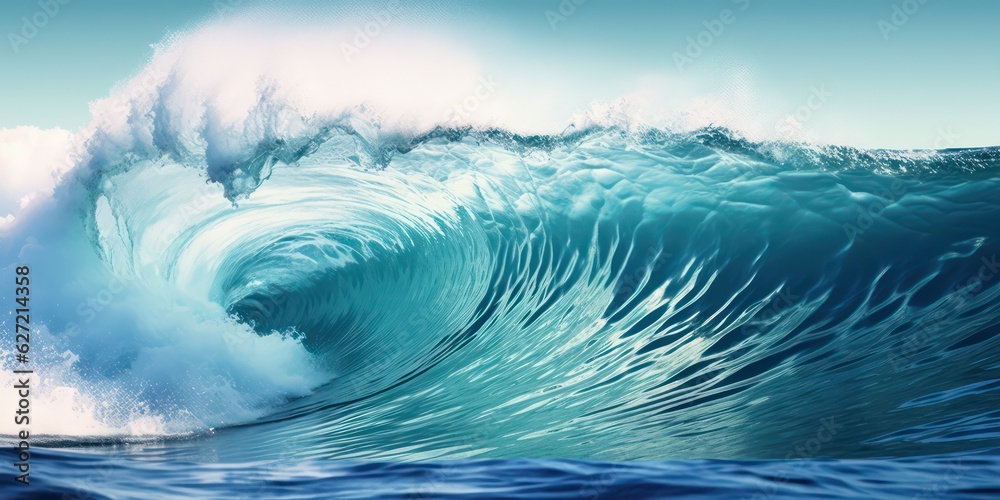 Beauty of marine nature, strength and power of the water element in form of a large turquoise sea wa