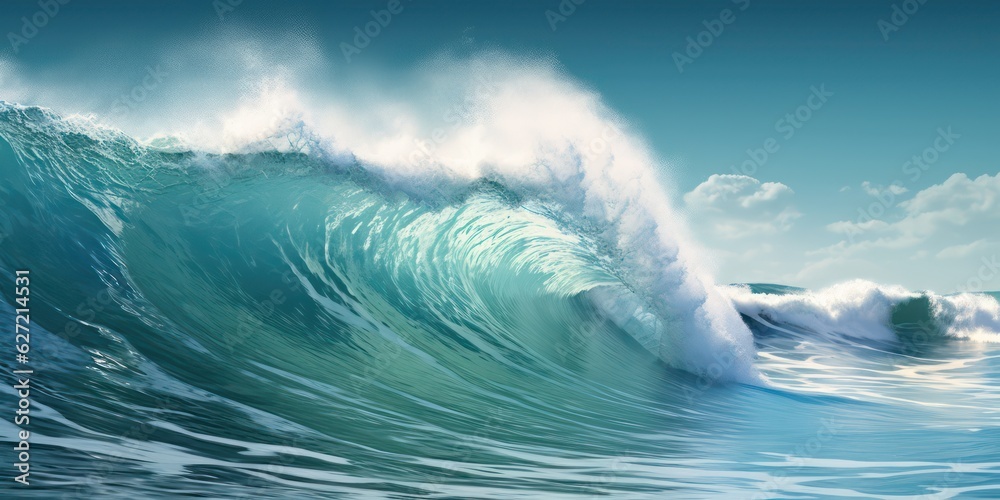 Beauty of marine nature, strength and power of the water element in form of a large turquoise sea wa