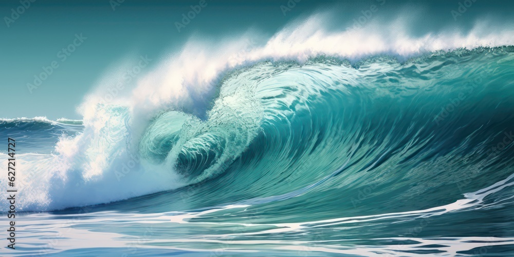 Beauty of marine nature, strength and power of the water element in form of a large turquoise sea wa