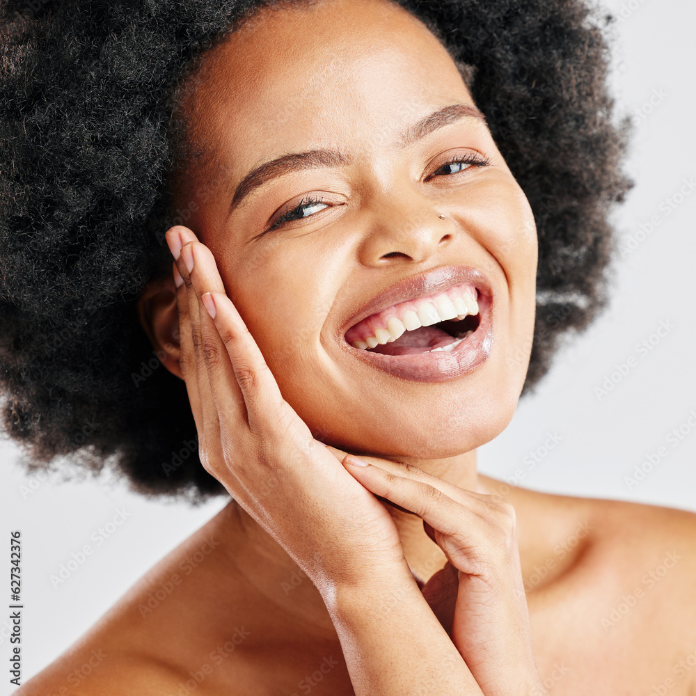 Skin care, beauty and portrait of a black woman with dermatology, cosmetics or natural makeup. Close