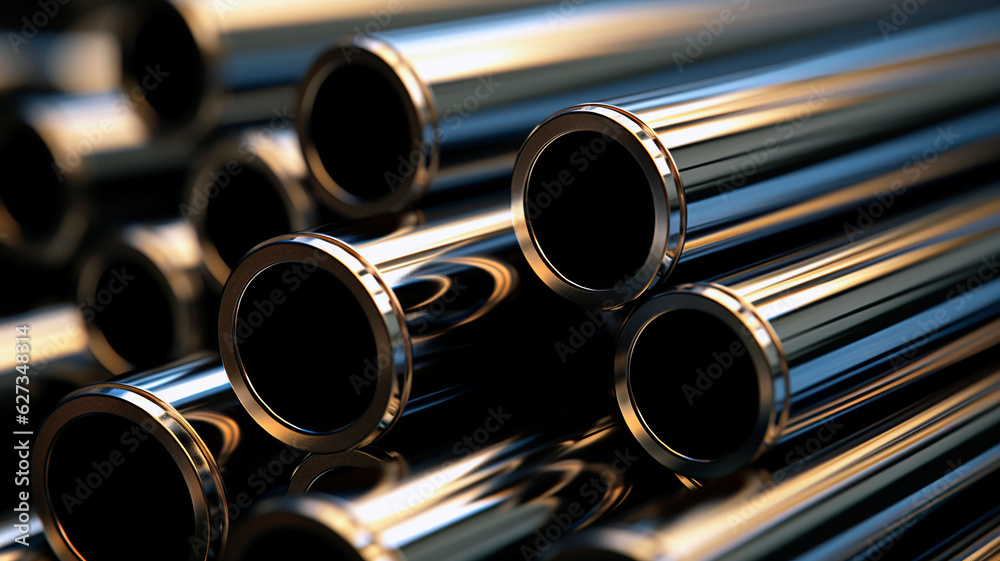 Stainless steel pipes at the factory