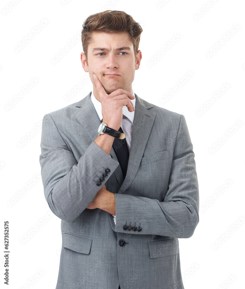 Making a business decision. A handsome young businessman isolated on white.