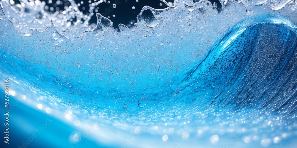 Water splash and wave swirl and drops. Liquid splashing aqua dynamic motion, blue water flow with sp