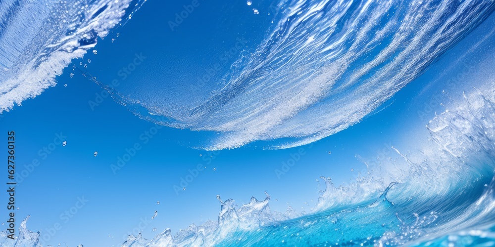 Water splashes, blue liquid waves with swirls and drops. realistic scene of flowing and falling clea