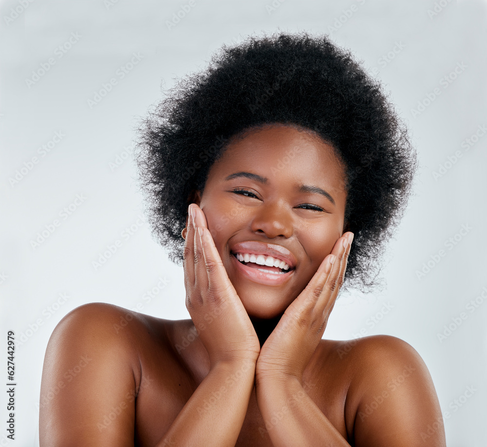 Skincare, beauty and portrait of a woman in studio with a natural, wellness or cosmetic face routine