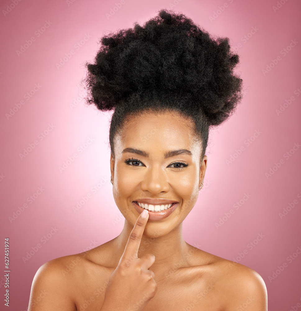 Face, smile and beauty portrait of African woman for skincare, wellness and dermatology glow. Happy,