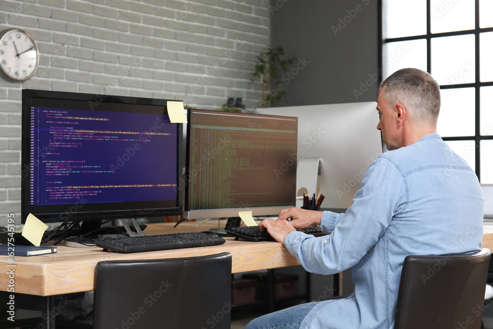 Mature male programmer working in office