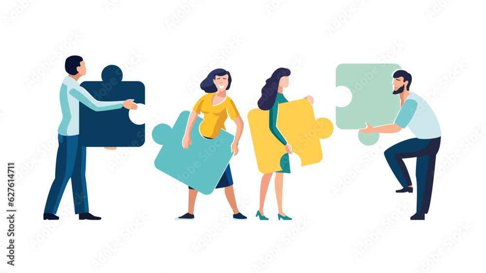 Business concept. Team metaphor. people connecting puzzle elements. Vector illustration flat design 