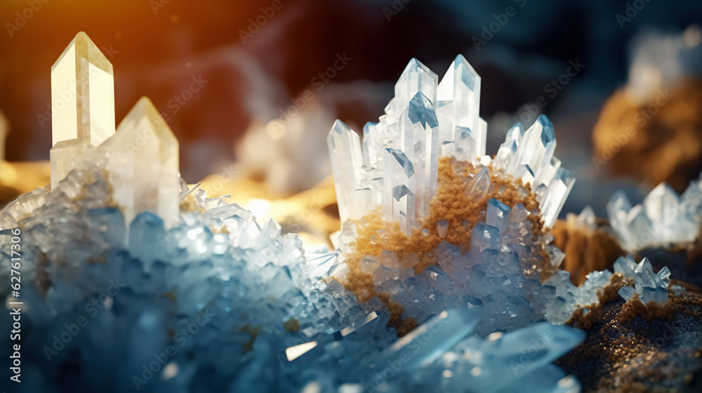 Amazing bright and shiny Scolecite crystal cluster background. Jewel mineral detailed macro. Generat