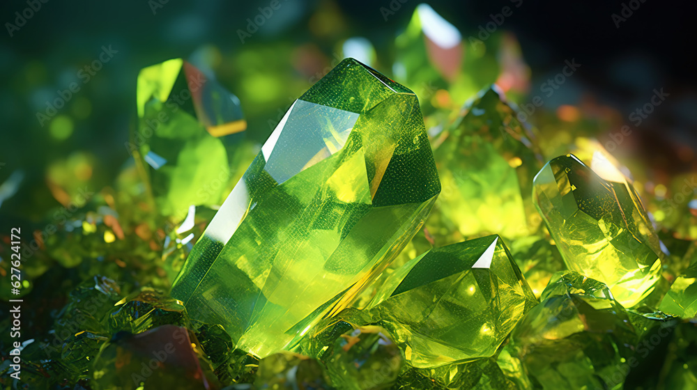 Amazing bright and shiny Euchlorine crystal cluster background. Jewel mineral detailed macro. Genera