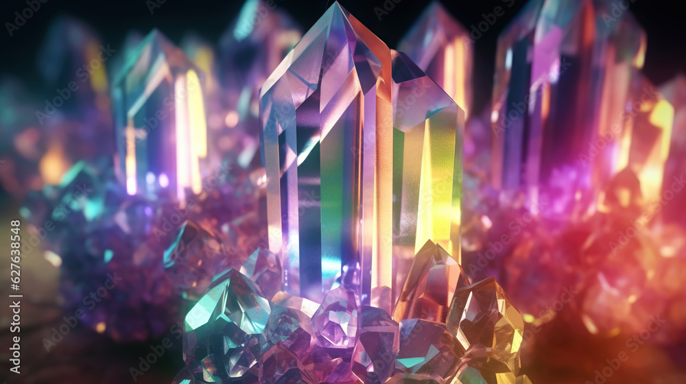 Amazing bright and shiny Fluorite crystal cluster background. Jewel mineral detailed macro. Generati