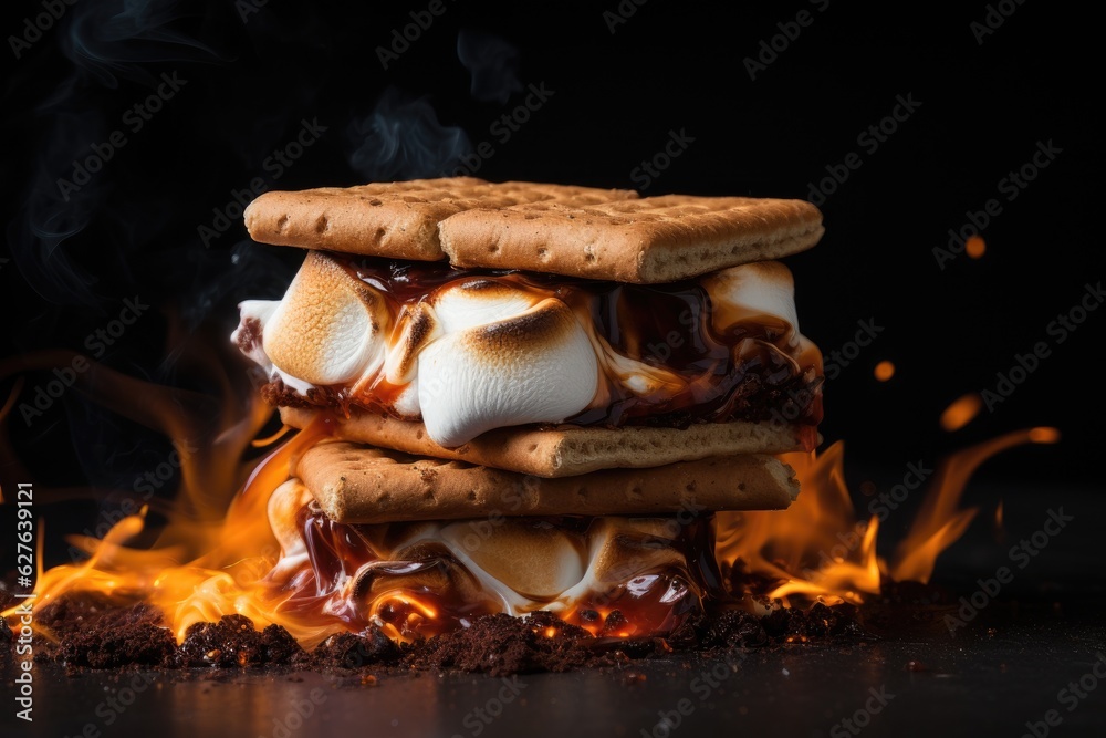 Homemade marshmallow smores with chocolate on crackers. Generative AI