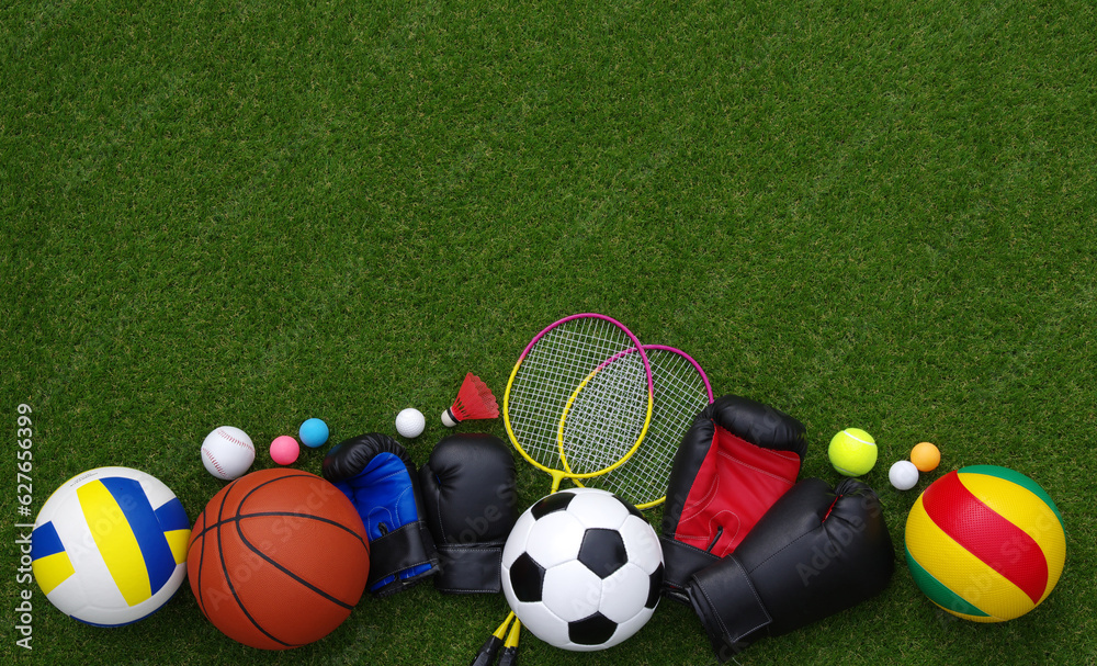 sport equipment on green grass