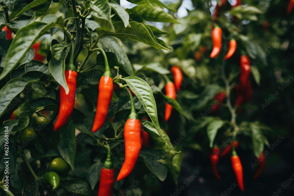 Red chili pepper agriculture harvesting. Generative AI