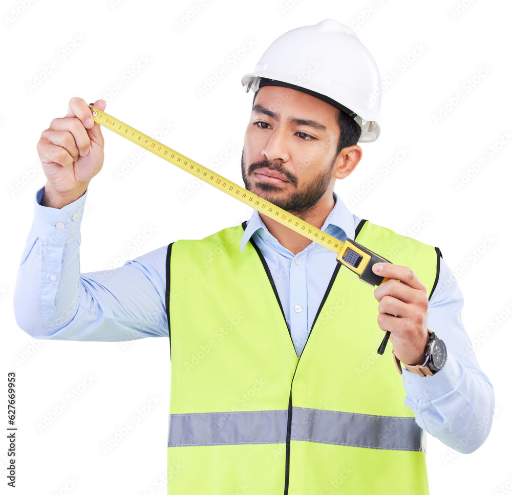 Architect, tape measure or studio man check numbers of building inspection, real estate project or p